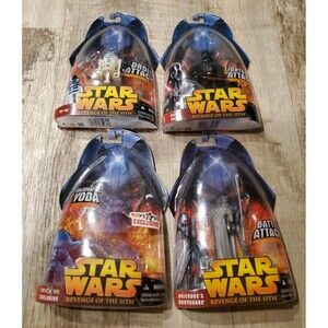 Star Wars Rots Action Figures Lot of 4 New Holographic Yoda Darth Vader R2D2